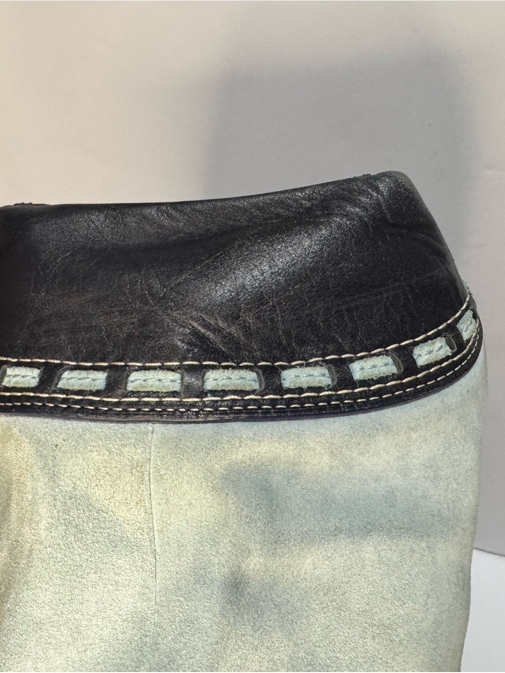Coach Suede Leather Tote Bag Blue Gray Black Trim large shoulder bag purse - Picture 5 of 6